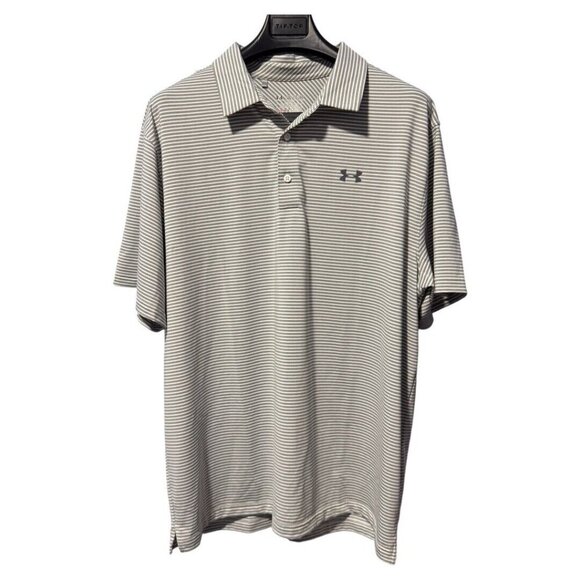 Under Armour Mens 2XL Gray With Strips‎ Athletic Heat Gear loose fit Polo Shirt - Picture 1 of 5